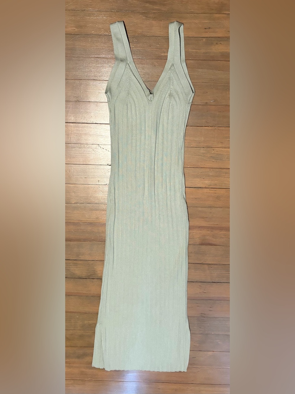 Pink Rose Ribbed body on Dress in Light Sage